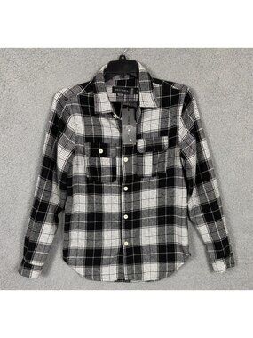 Decibel Mens Black & White Plaid Flannel Button-Up Shirt Long Sleeve Small NWT's